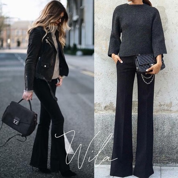 WILA Pants - Bootcut flared pants black elastic waist